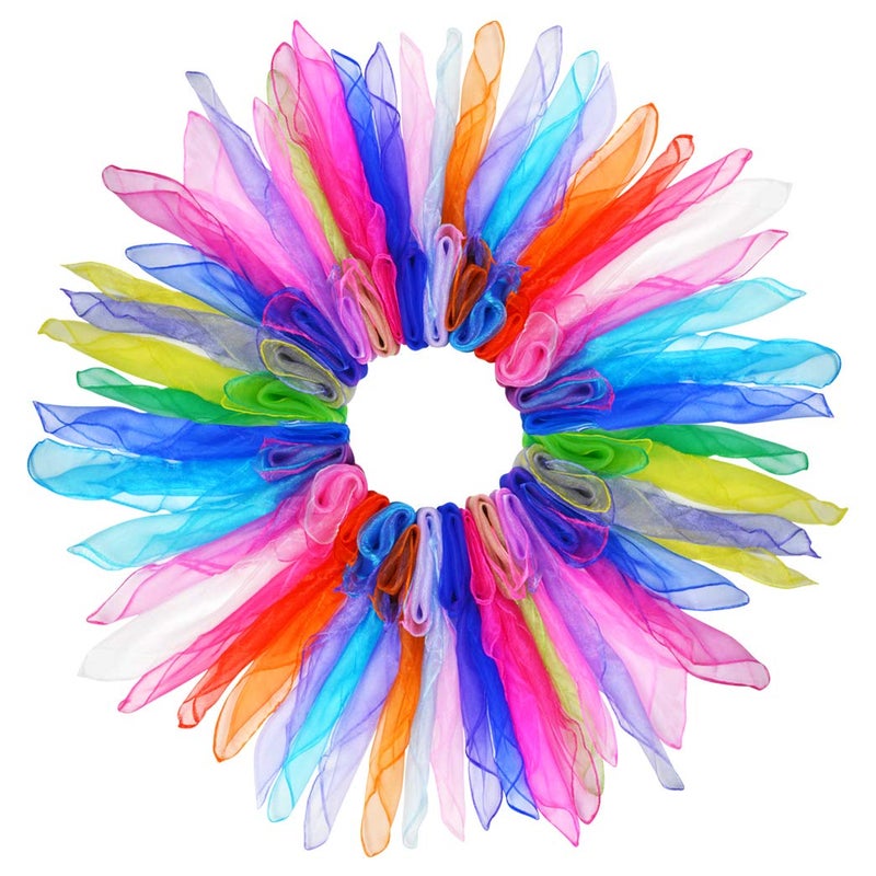 Tayfremn 28pcs Dance Scarves, Square Juggling Silk Dance Scarves Play Scarves Movement Scarves Magic Tricks Performance Props Accessories 24 by 24 Inches,14 Color - Image 1